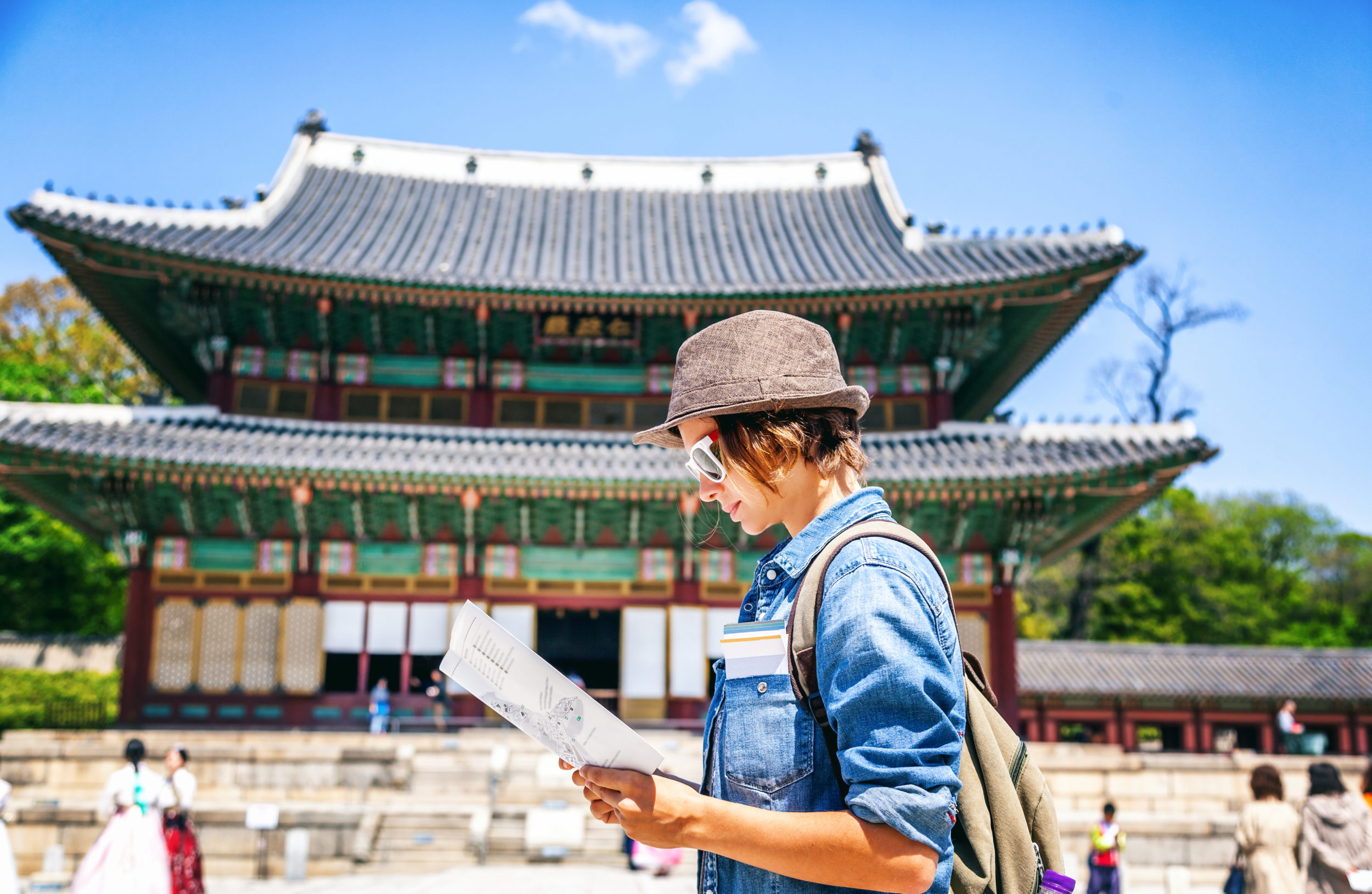 a person traveling in korea