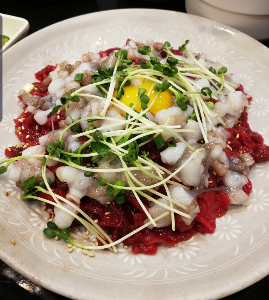 Wild octopus and pork sashimi, one of Korean food